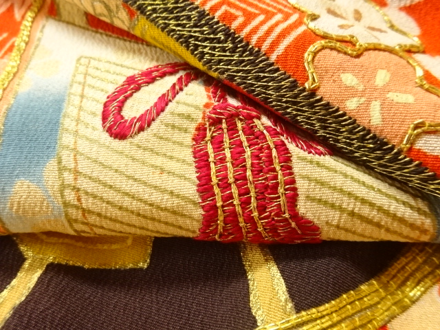  大正ロマン　御所車に松梅模様刺繍五つ紋花嫁衣装振袖2枚重ね・丸帯セット